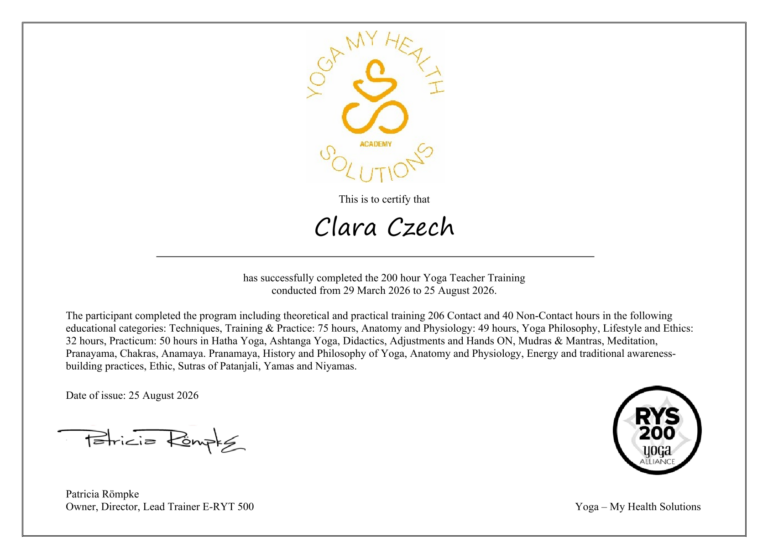 Yoga Zertifikat - Clara Czech
